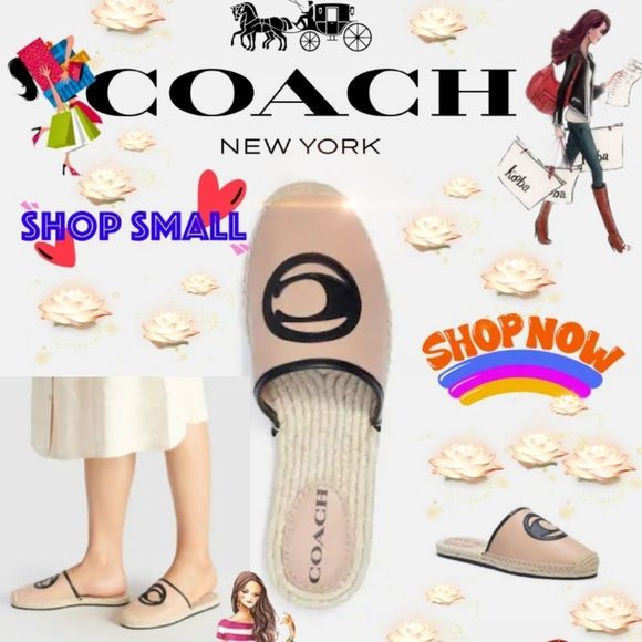 Coach Channing Leather Logo Slip On Espadrille Mules - Picture 2 of 16